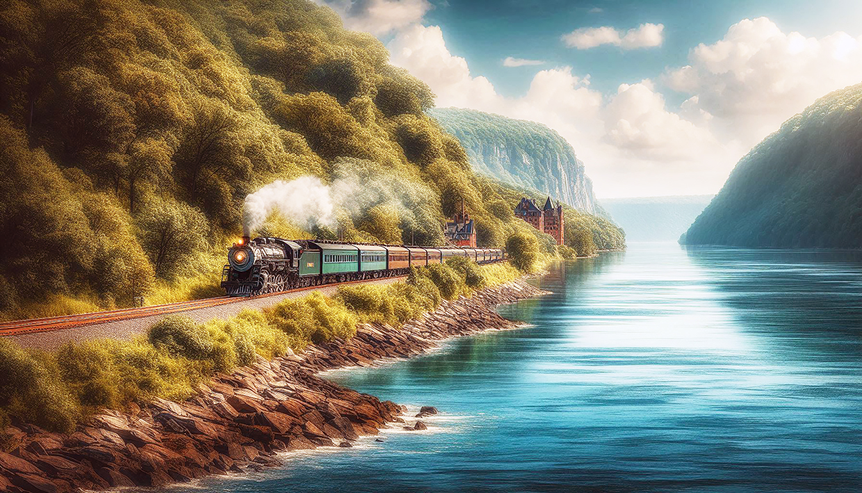 Steam train along the Hudson River